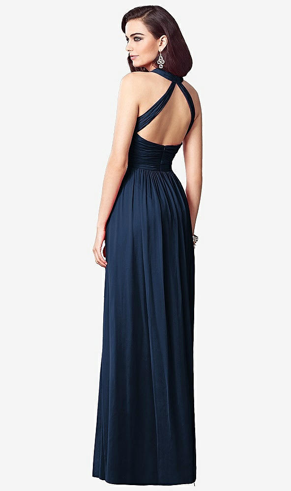Back View - Midnight Navy Ruched Halter Open-Back Maxi Dress - Jada