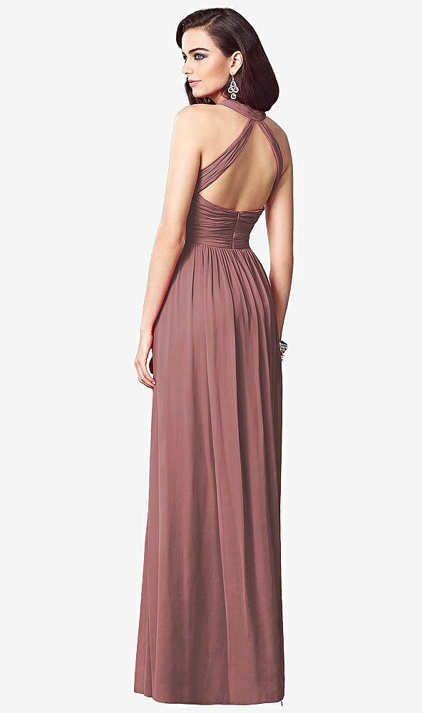 Back View - Rosewood Ruched Halter Open-Back Maxi Dress - Jada