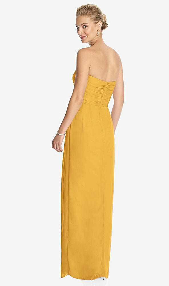Back View - NYC Yellow Strapless Draped Chiffon Maxi Dress - Lila