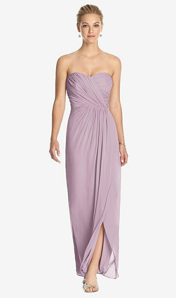Front View - Suede Rose Strapless Draped Chiffon Maxi Dress - Lila