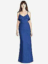 Front View Thumbnail - Classic Blue Ruffle-Trimmed Backless Maxi Dress