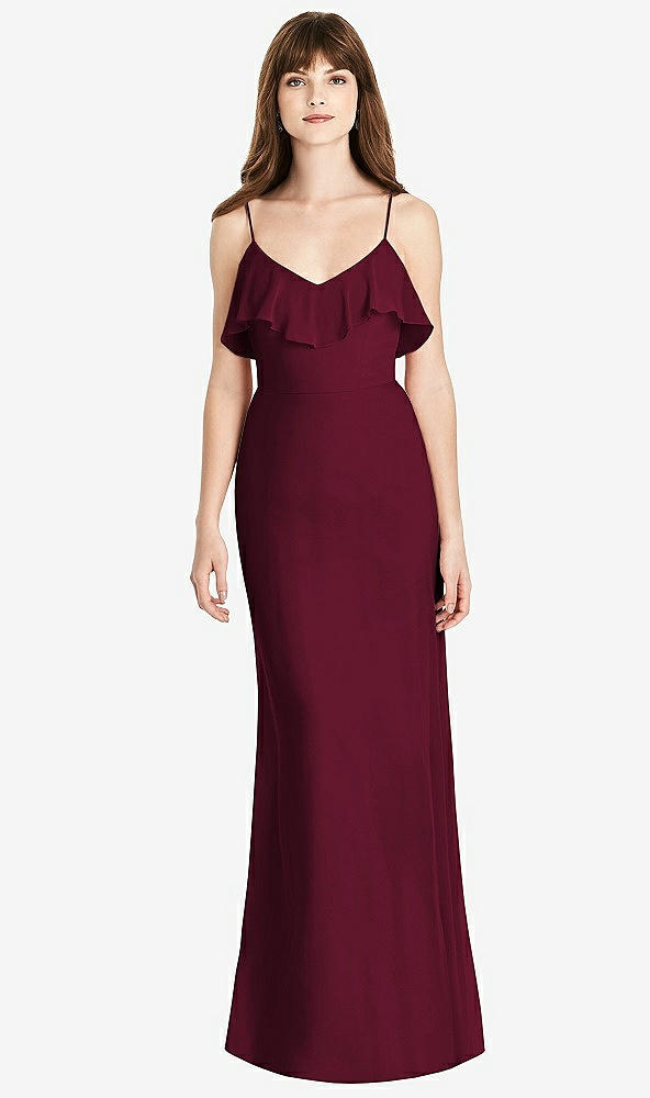 Front View - Cabernet Ruffle-Trimmed Backless Maxi Dress