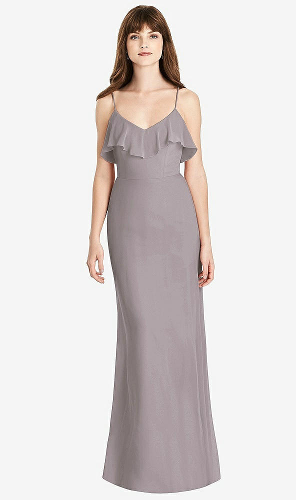 Front View - Cashmere Gray Ruffle-Trimmed Backless Maxi Dress