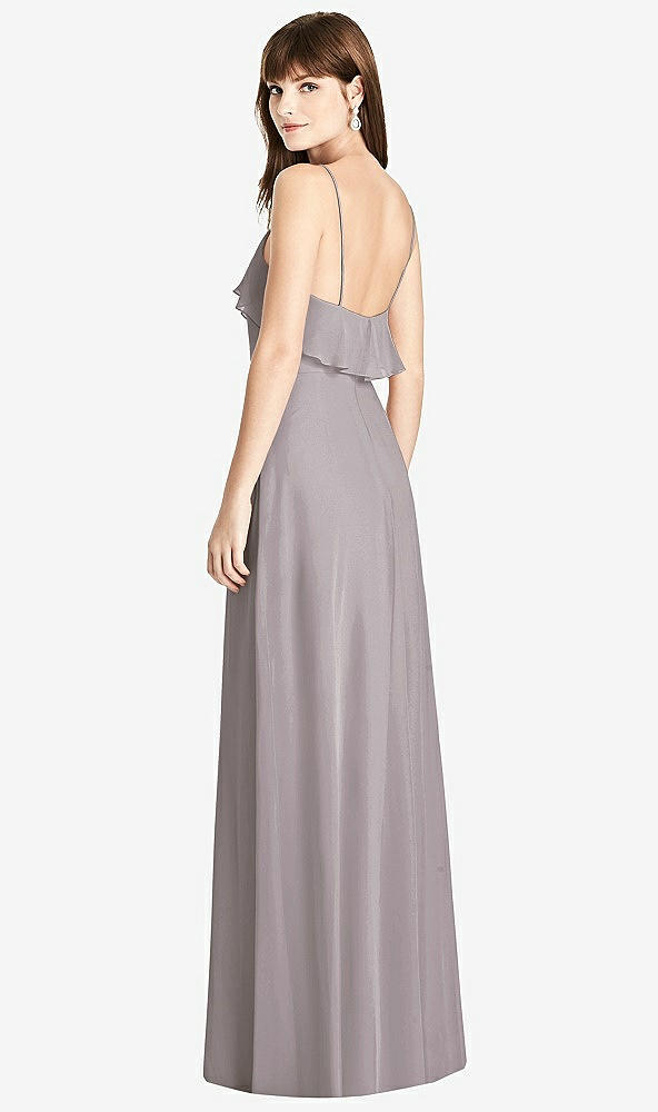 Back View - Cashmere Gray Ruffle-Trimmed Backless Maxi Dress