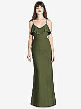 Front View Thumbnail - Olive Green Ruffle-Trimmed Backless Maxi Dress