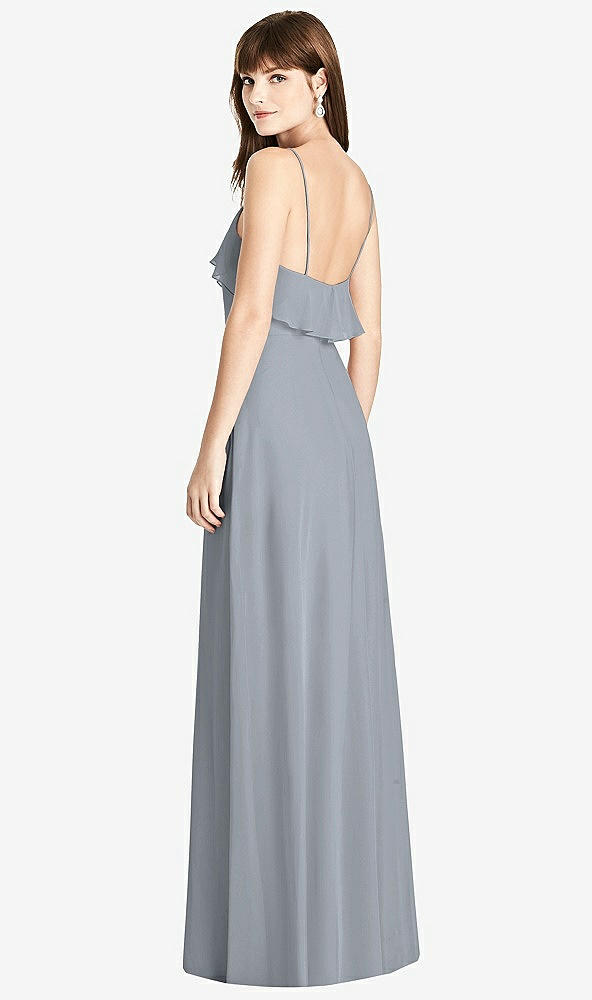 Back View - Platinum Ruffle-Trimmed Backless Maxi Dress