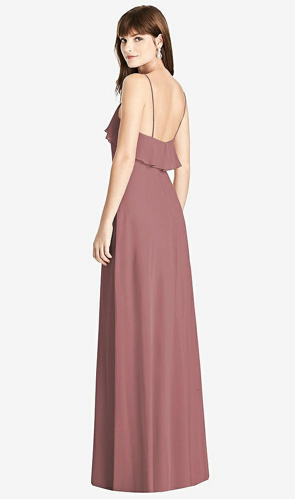 Back View - Rosewood Ruffle-Trimmed Backless Maxi Dress