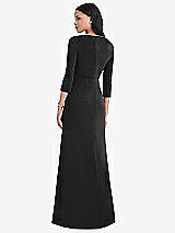 Rear View Thumbnail - Black 3/4 Sleeve V-Back Draped Wrap Maxi Dress - Yara