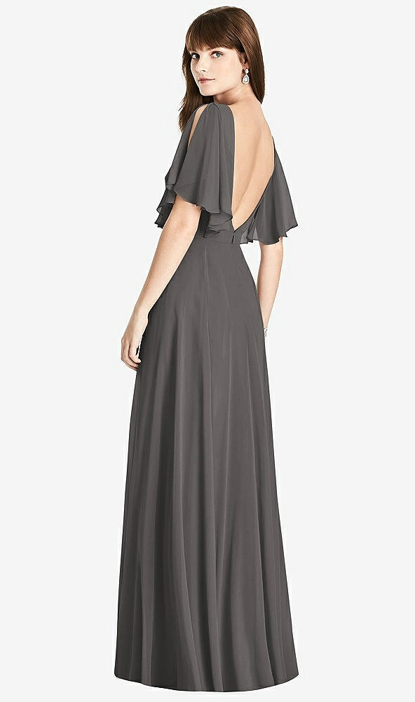 Front View - Caviar Gray Split Sleeve Backless Maxi Dress - Lila