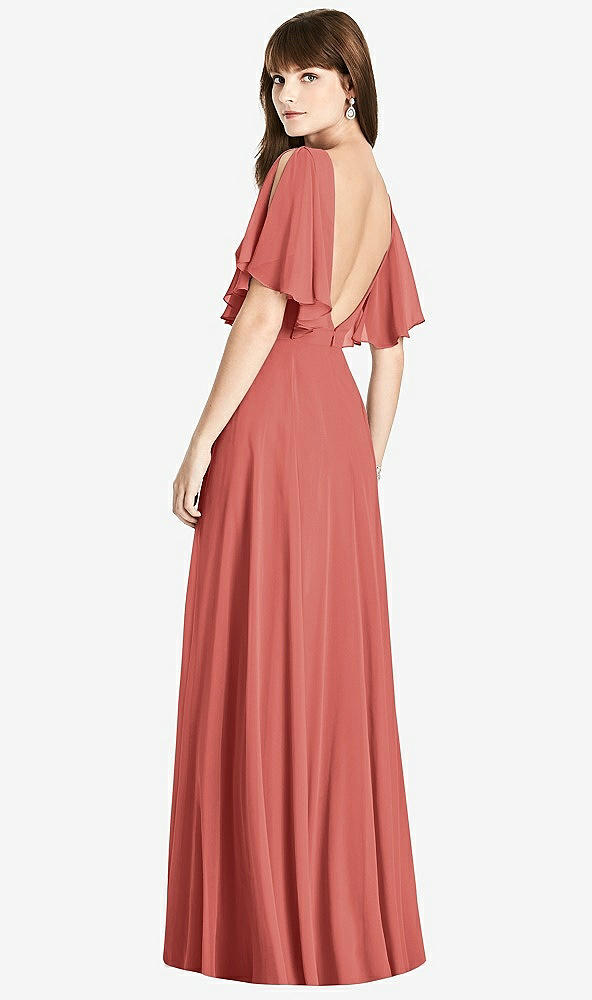 Front View - Coral Pink Split Sleeve Backless Maxi Dress - Lila