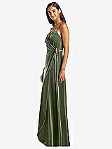 Side View Thumbnail - Sage Velvet Wrap Maxi Dress with Pockets