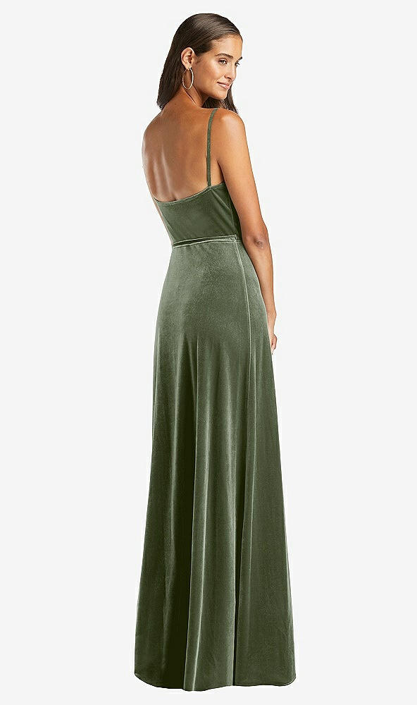 Back View - Sage Velvet Wrap Maxi Dress with Pockets