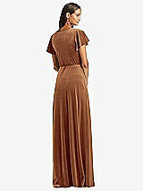 Rear View Thumbnail - Golden Almond Flutter Sleeve Velvet Wrap Maxi Dress with Pockets