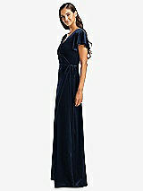 Side View Thumbnail - Midnight Navy Flutter Sleeve Velvet Wrap Maxi Dress with Pockets