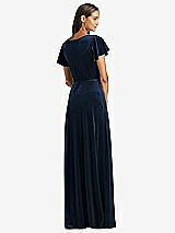 Rear View Thumbnail - Midnight Navy Flutter Sleeve Velvet Wrap Maxi Dress with Pockets