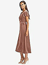 Side View Thumbnail - Tawny Rose Flutter Sleeve Velvet Midi Wrap Dress with Pockets