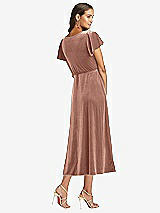 Rear View Thumbnail - Tawny Rose Flutter Sleeve Velvet Midi Wrap Dress with Pockets
