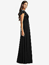 Side View Thumbnail - Black Flutter Sleeve Velvet Maxi Dress with Pockets