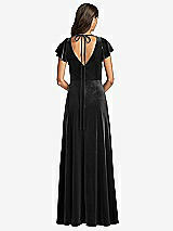 Rear View Thumbnail - Black Flutter Sleeve Velvet Maxi Dress with Pockets