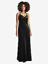 Front View Thumbnail - Black Cowl-Neck Convertible Velvet Maxi Slip Dress - Sloan