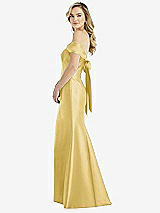 Front View Thumbnail - Maize Off-the-Shoulder Bow-Back Satin Trumpet Gown