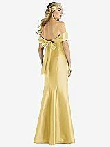 Rear View Thumbnail - Maize Off-the-Shoulder Bow-Back Satin Trumpet Gown