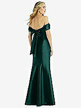 Rear View Thumbnail - Evergreen Off-the-Shoulder Bow-Back Satin Trumpet Gown
