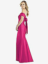 Front View Thumbnail - Think Pink Off-the-Shoulder Bow-Back Satin Trumpet Gown