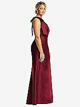 Side View Thumbnail - Burgundy Bow One-Shoulder Satin Trumpet Gown