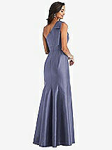 Alt View 3 Thumbnail - French Blue Bow One-Shoulder Satin Trumpet Gown