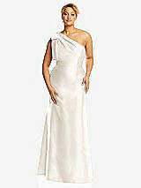 Front View Thumbnail - Ivory Bow One-Shoulder Satin Trumpet Gown