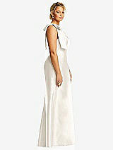 Side View Thumbnail - Ivory Bow One-Shoulder Satin Trumpet Gown