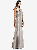 Alt View 2 Thumbnail - Taupe Bow One-Shoulder Satin Trumpet Gown