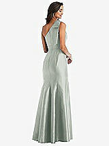 Alt View 3 Thumbnail - Willow Green Bow One-Shoulder Satin Trumpet Gown