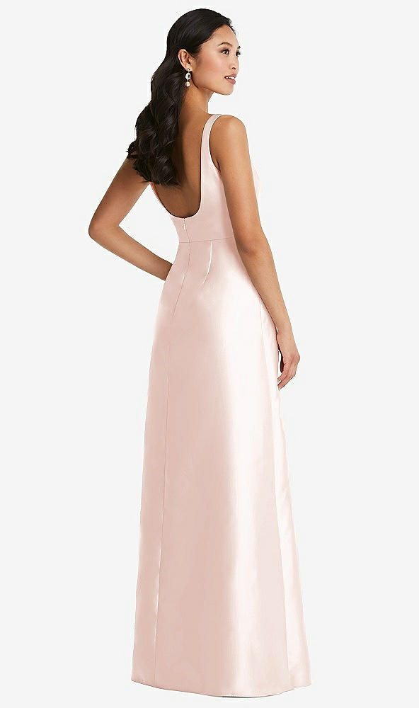 Back View - Blush Pleated Bodice Open-Back Maxi Dress with Pockets