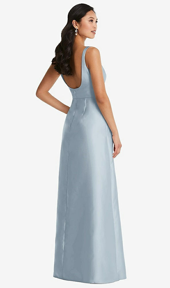 Back View - Mist Pleated Bodice Open-Back Maxi Dress with Pockets