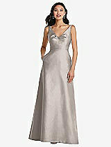Front View Thumbnail - Taupe Pleated Bodice Open-Back Maxi Dress with Pockets