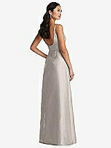 Rear View Thumbnail - Taupe Pleated Bodice Open-Back Maxi Dress with Pockets