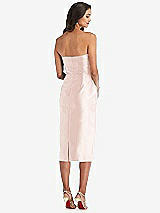 Rear View Thumbnail - Blush Strapless Bow-Waist Pleated Satin Pencil Dress with Pockets