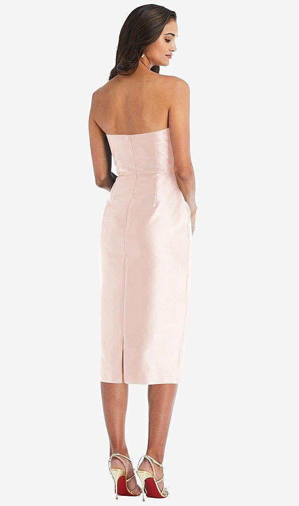 Back View - Blush Strapless Bow-Waist Pleated Satin Pencil Dress with Pockets