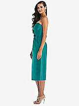 Side View Thumbnail - Jade Strapless Bow-Waist Pleated Satin Pencil Dress with Pockets