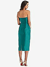 Rear View Thumbnail - Jade Strapless Bow-Waist Pleated Satin Pencil Dress with Pockets