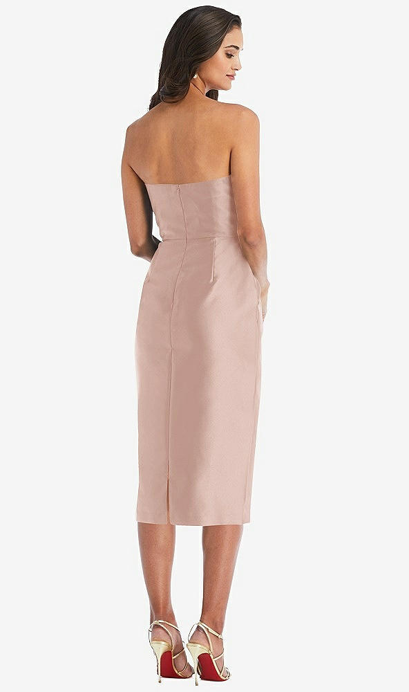 Back View - Toasted Sugar Strapless Bow-Waist Pleated Satin Pencil Dress with Pockets