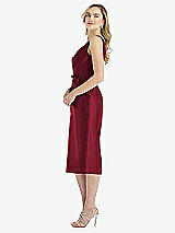 Side View Thumbnail - Burgundy Sleeveless Bow-Waist Pleated Satin Pencil Dress with Pockets
