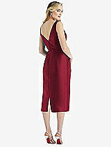 Rear View Thumbnail - Burgundy Sleeveless Bow-Waist Pleated Satin Pencil Dress with Pockets