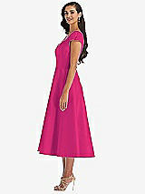 Side View Thumbnail - Think Pink Puff Cap Sleeve Full Skirt Satin Midi Dress