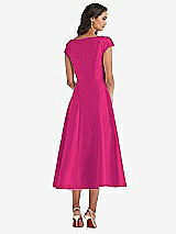 Rear View Thumbnail - Think Pink Puff Cap Sleeve Full Skirt Satin Midi Dress