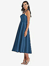 Side View Thumbnail - Dusk Blue Tie-Neck Halter Full Skirt Satin Midi Dress