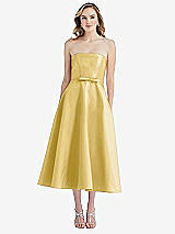 Front View Thumbnail - Maize Strapless Bow-Waist Full Skirt Satin Midi Dress