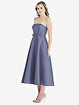 Side View Thumbnail - French Blue Strapless Bow-Waist Full Skirt Satin Midi Dress